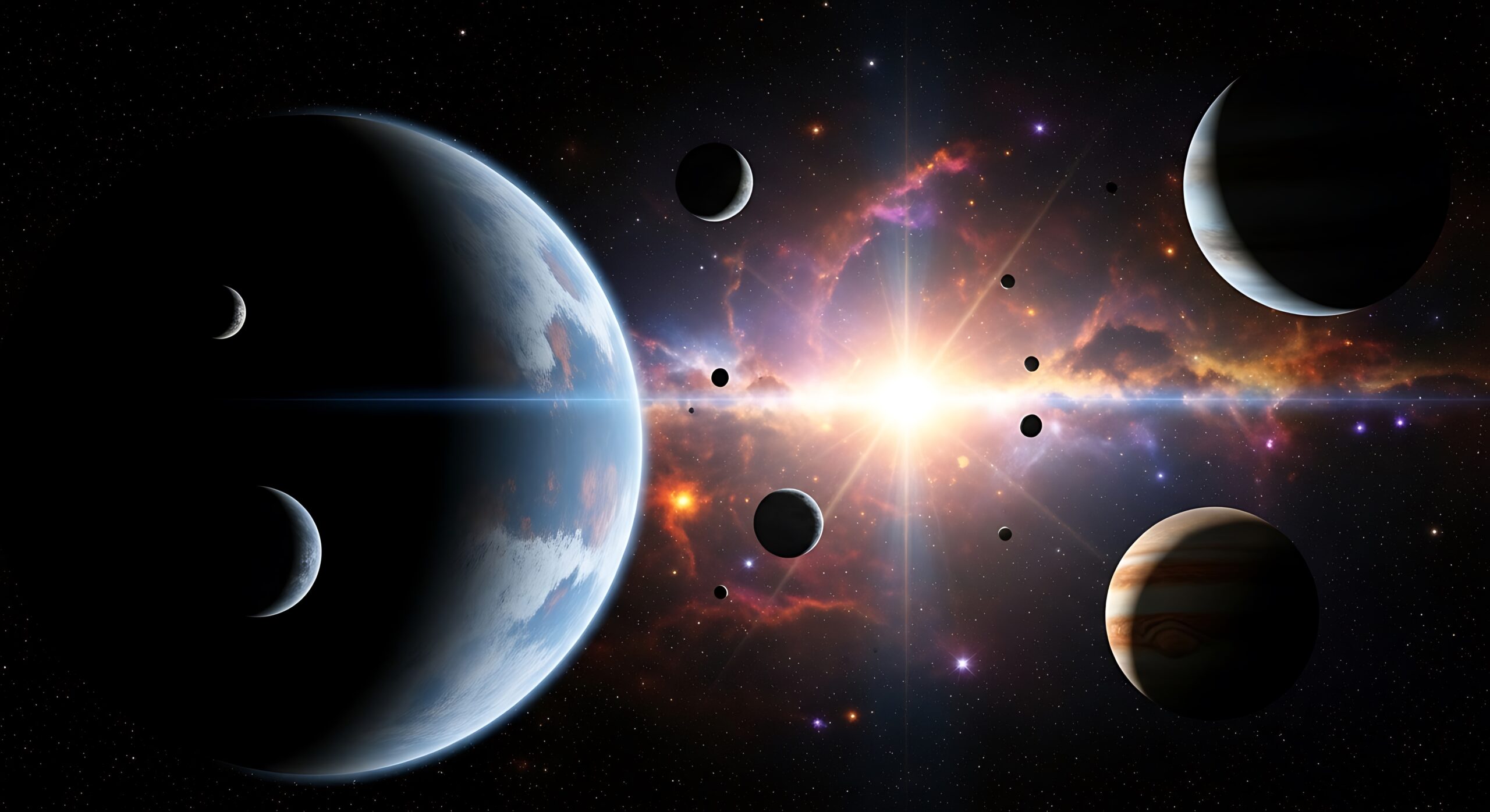 A cosmic view of planets and moons in a galaxy far, far away displayed